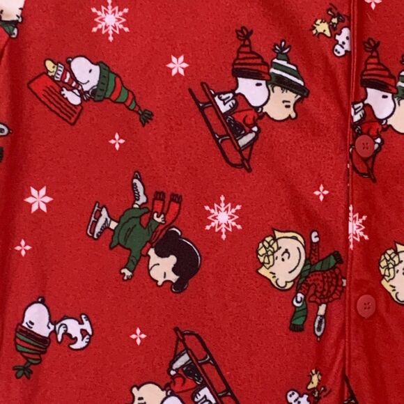 Peanuts Pajama Shirt Mens LG Snoopy Charlie Brown V-Neck Flannel Long Sleeves - Picture 4 of 12